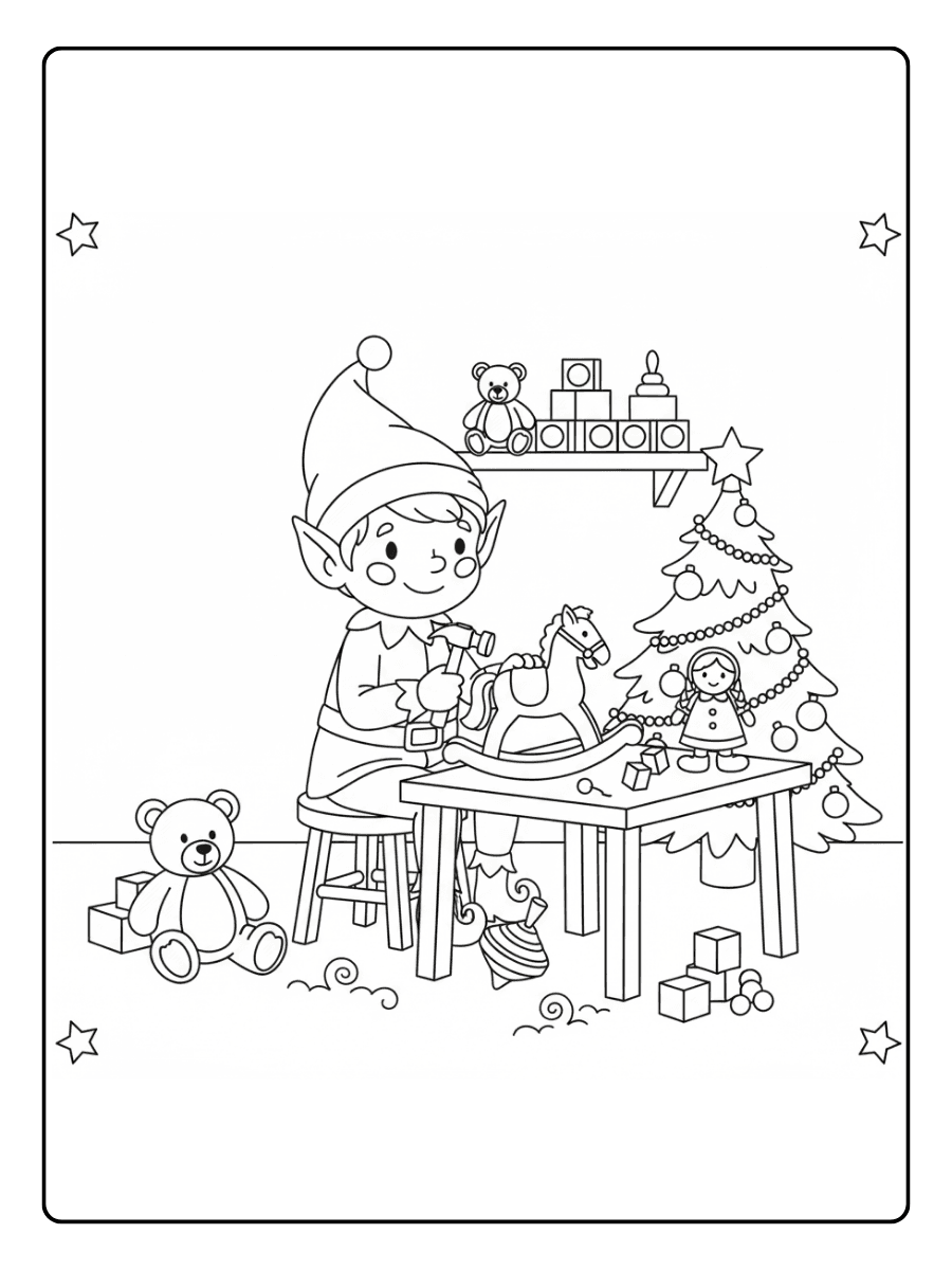 Elf Making Toys – Christmas Coloring Pages