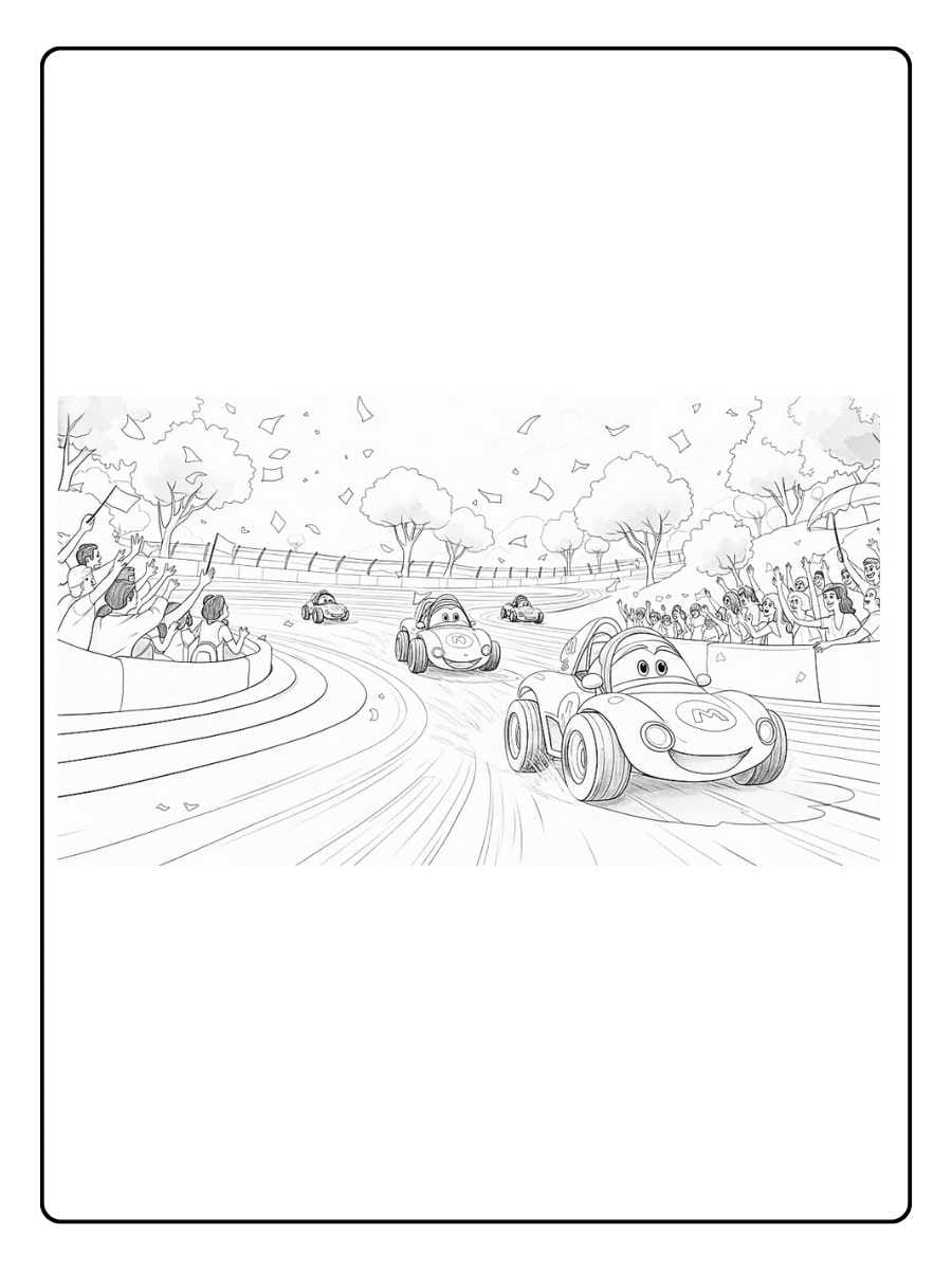 Exciting Race Day Scene Race Car Coloring Page
