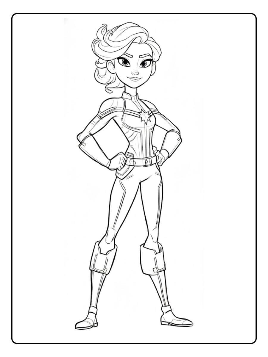 Female Superhero Captain Marvel Sketch Coloring Pages