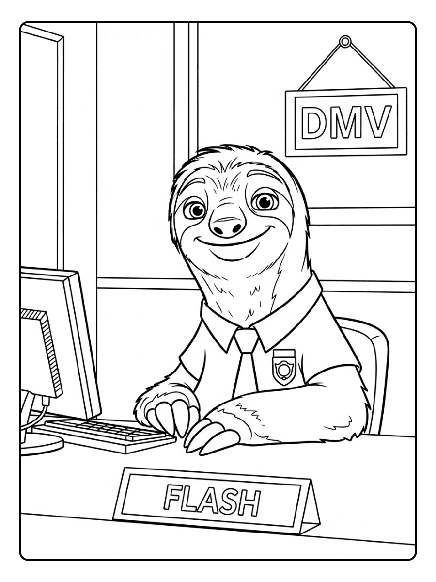 Flash the Sloth Zootopia Coloring Pages