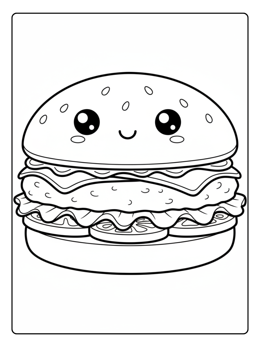 Food Coloring Pages – Cute Hamburger