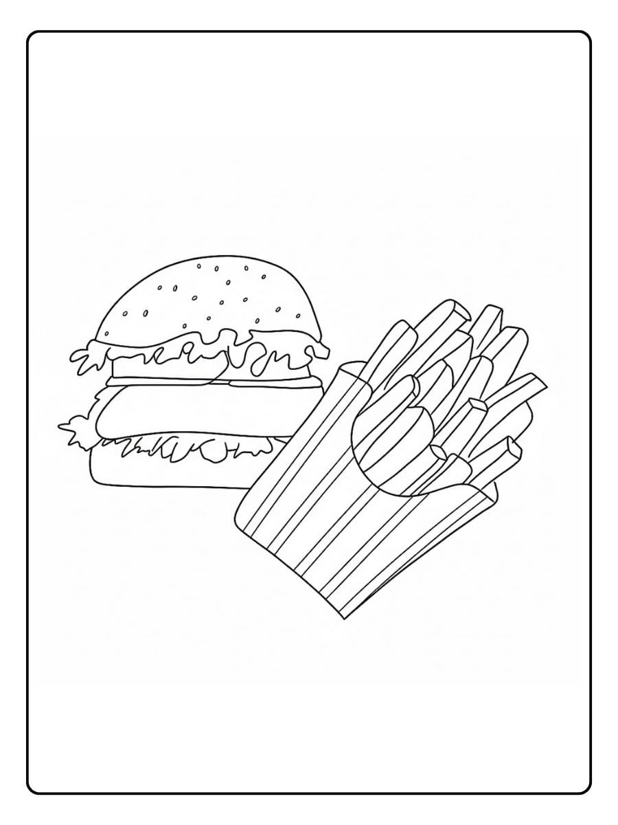 Food coloring pages burger and fries combo