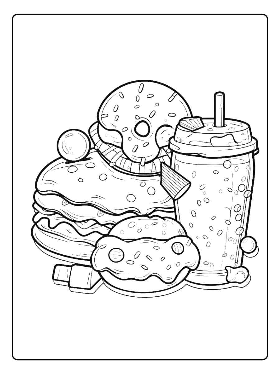 Food coloring pages burger fries and drink