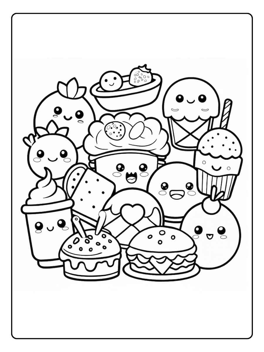 Food coloring pages cute food characters group