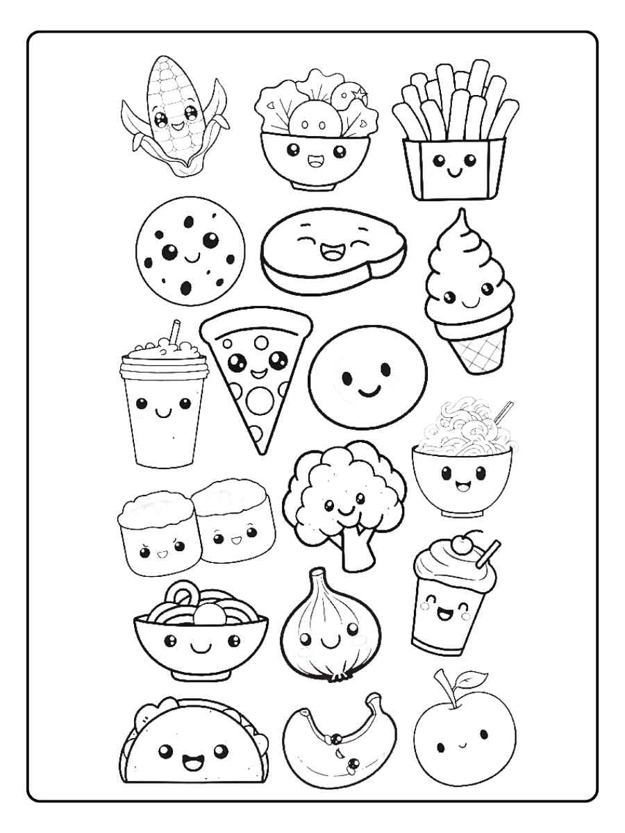 Food coloring pages doodle food icons