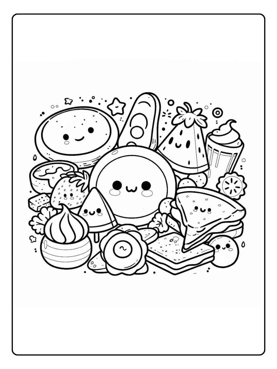 Food coloring pages kawaii snack collection