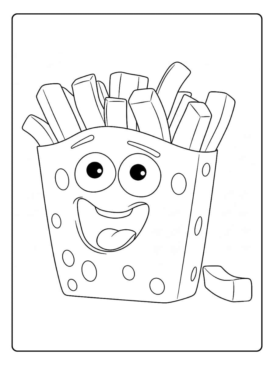Food coloring pages smiling french fries character