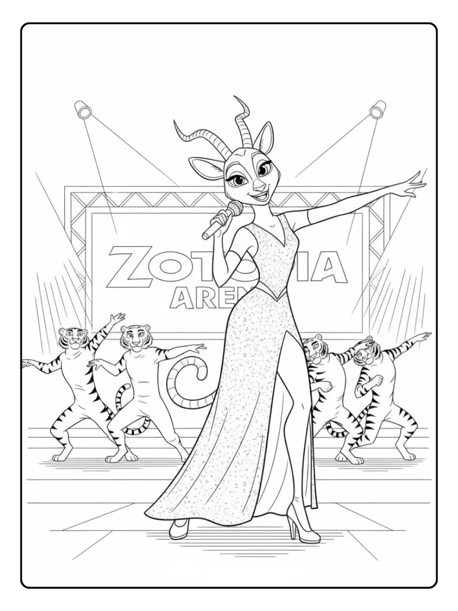 Gazelle Performing on Stage – Zootopia Coloring Pages