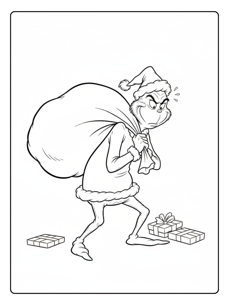 Grinch Coloring Pages – Grinch Carrying Sack