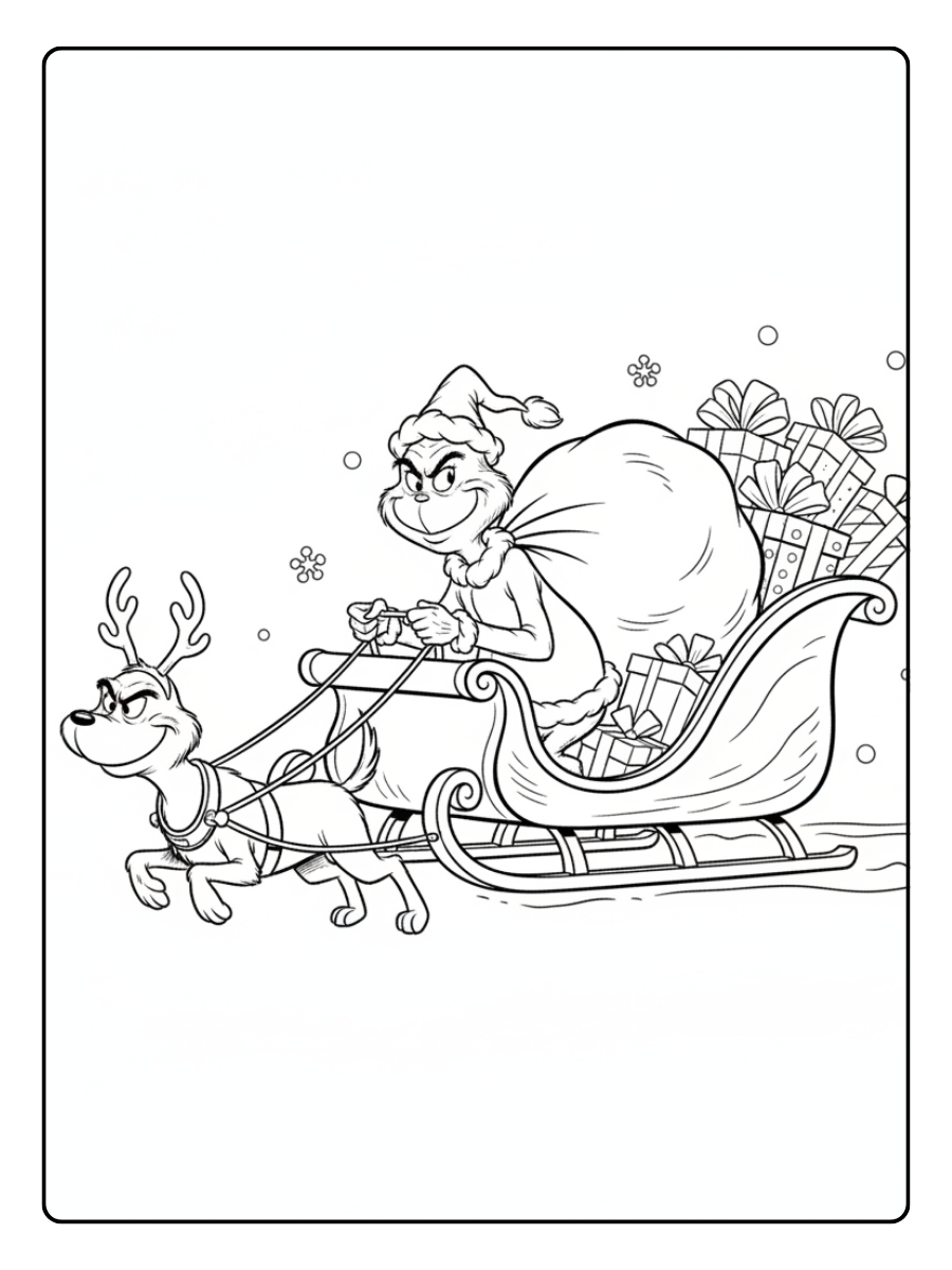 Grinch Coloring Pages – Grinch Flying Sleigh