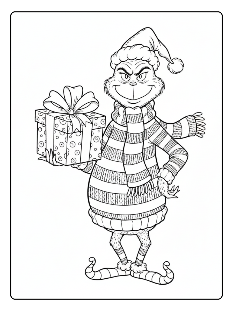 Grinch Coloring Pages – Grinch Holiday Outfit