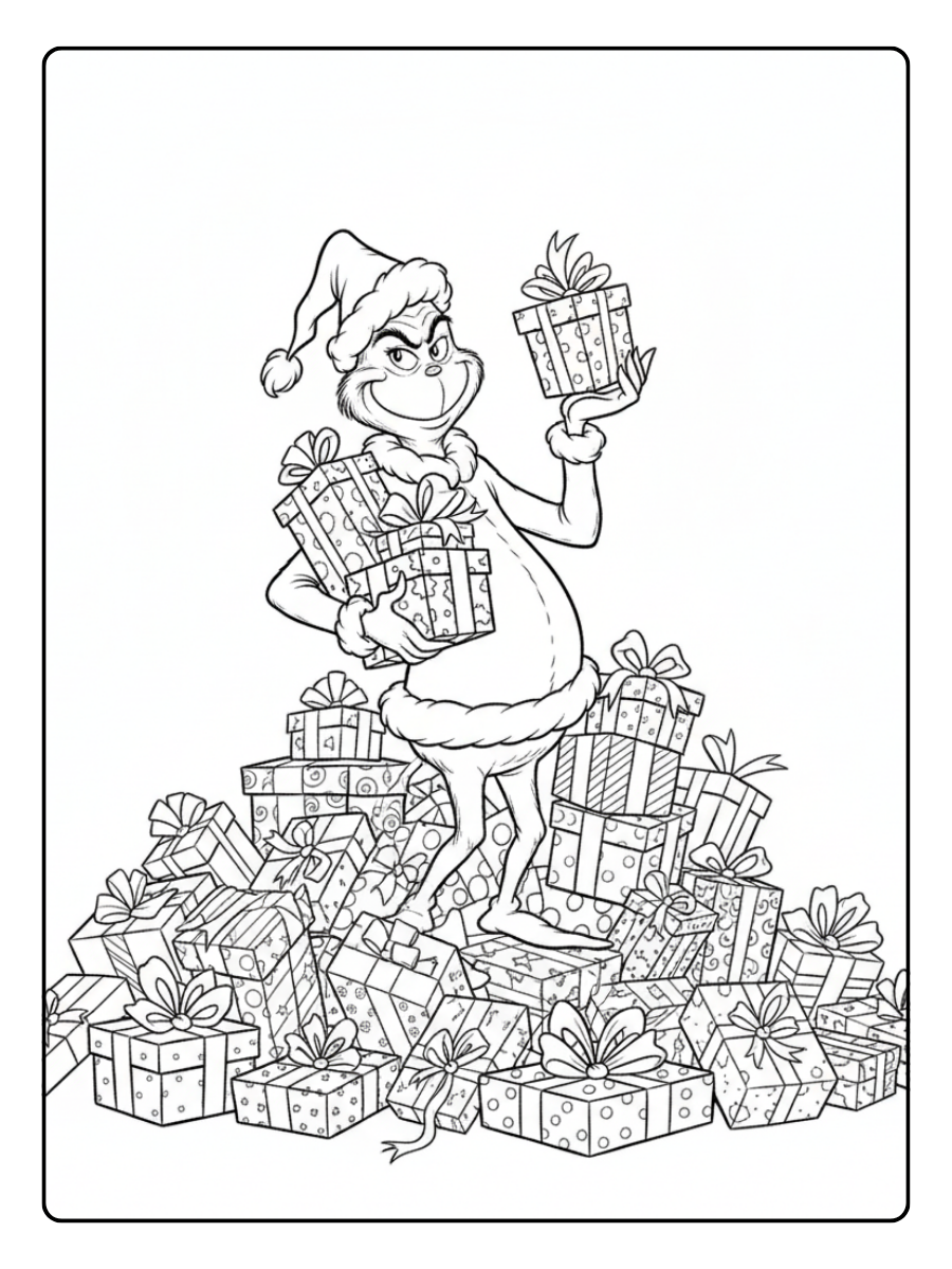 Grinch Coloring Pages – Grinch with Presents