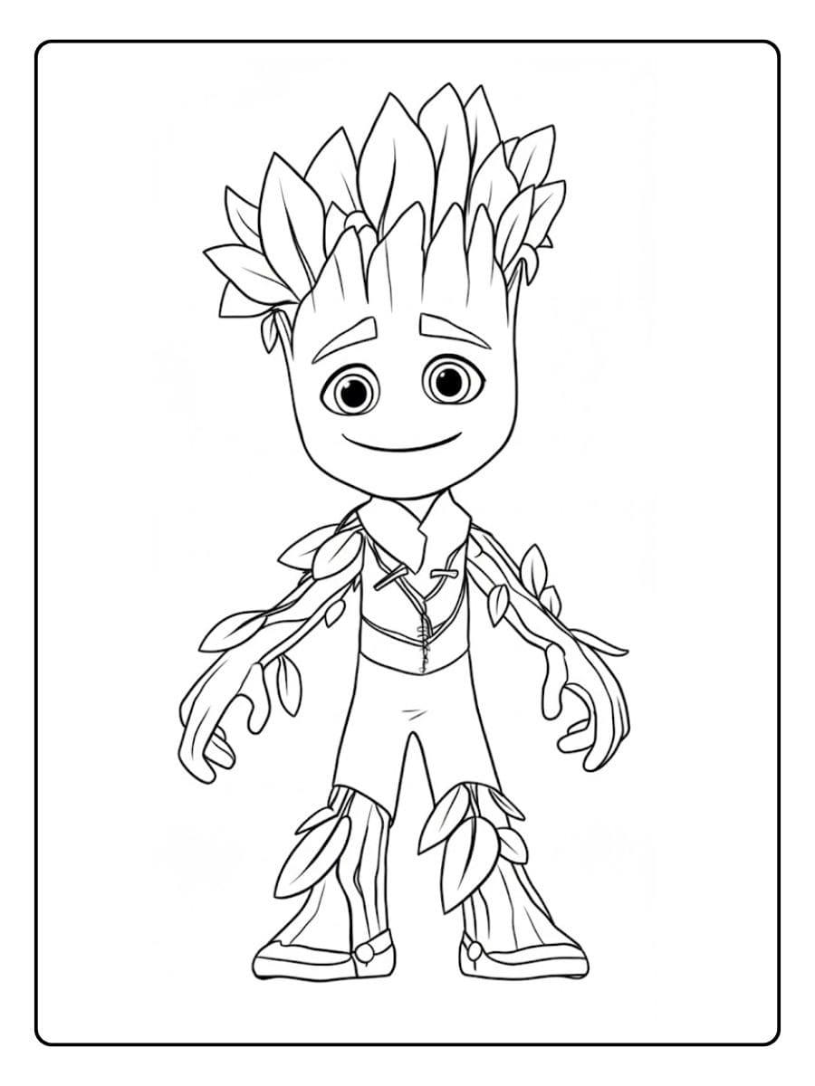 Groot Coloring Pages Easy Cartoon Line Art for Printing