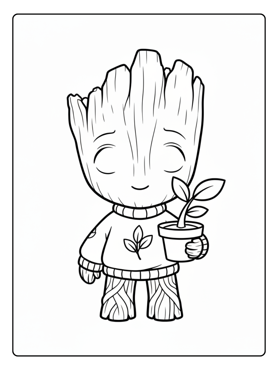 Groot Coloring Pages – Groot Cute Style
