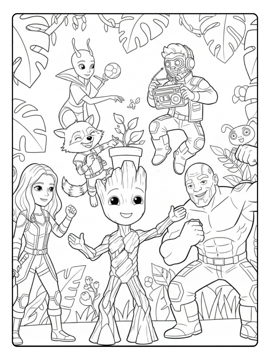 Groot Coloring Pages – Groot Friends Scene