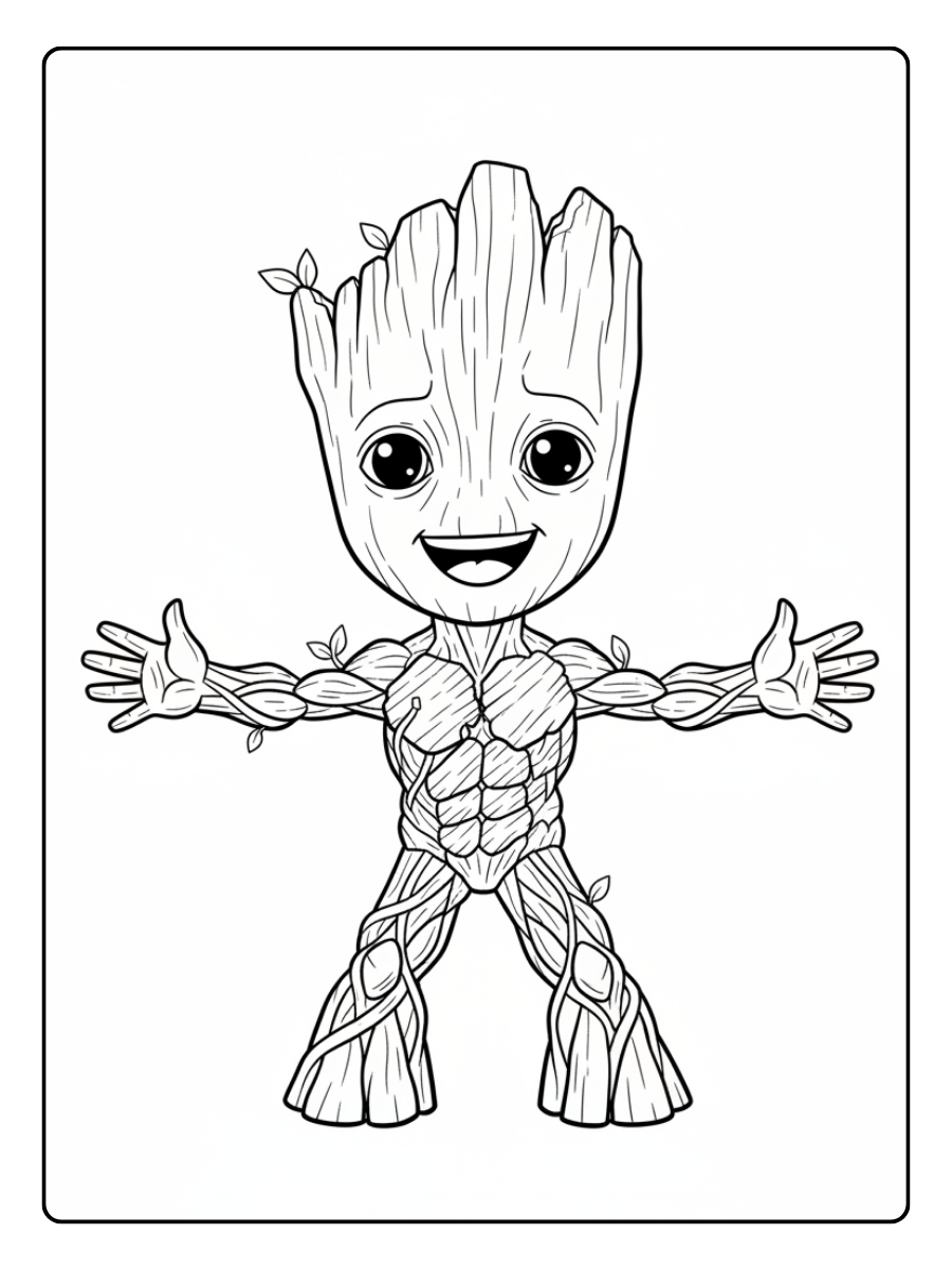 Groot Coloring Pages – Groot Happy Moment