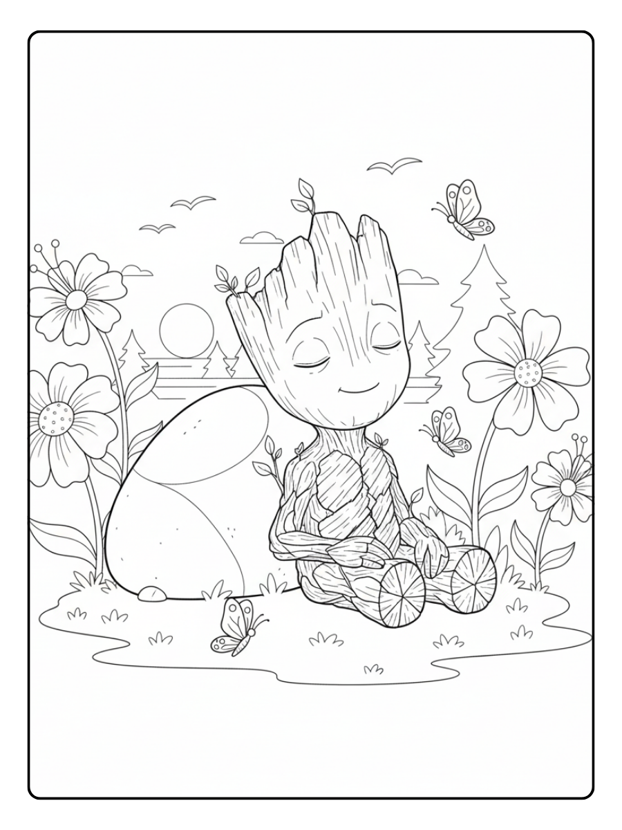Groot Coloring Pages – Groot Peaceful Scene