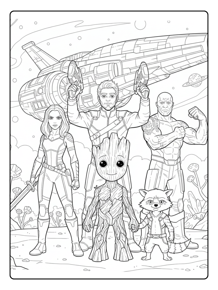 Groot Coloring Pages – Groot with Guardians
