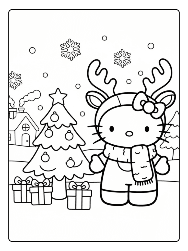 Hello Kitty Christmas Coloring Pages Reindeer Hello Kitty