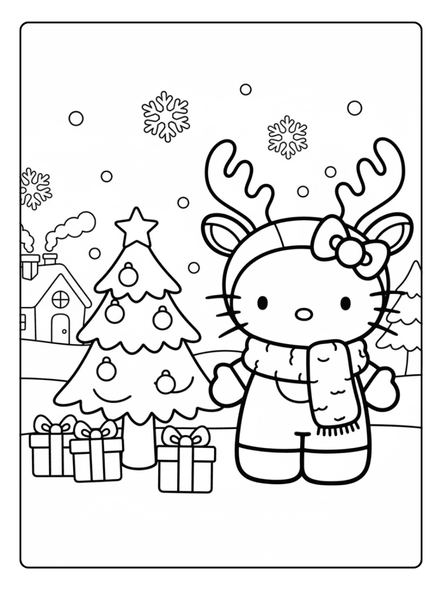 Hello Kitty Christmas Coloring Pages Reindeer Hello Kitty