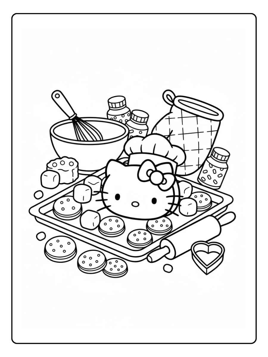 Hello Kitty Marshmallow Coloring Page Cute Baking Time