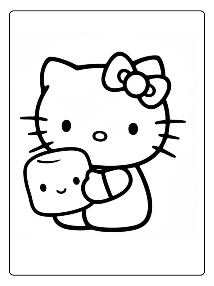 Hello Kitty Marshmallow Coloring Page Cute Marshmallow Hug