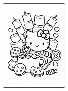 Hello Kitty Marshmallow Coloring Page Easy Printable for Kids