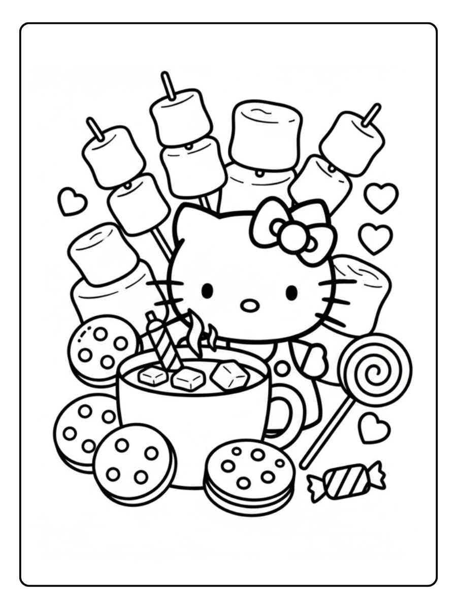 Hello Kitty Marshmallow Coloring Page Easy Printable for Kids