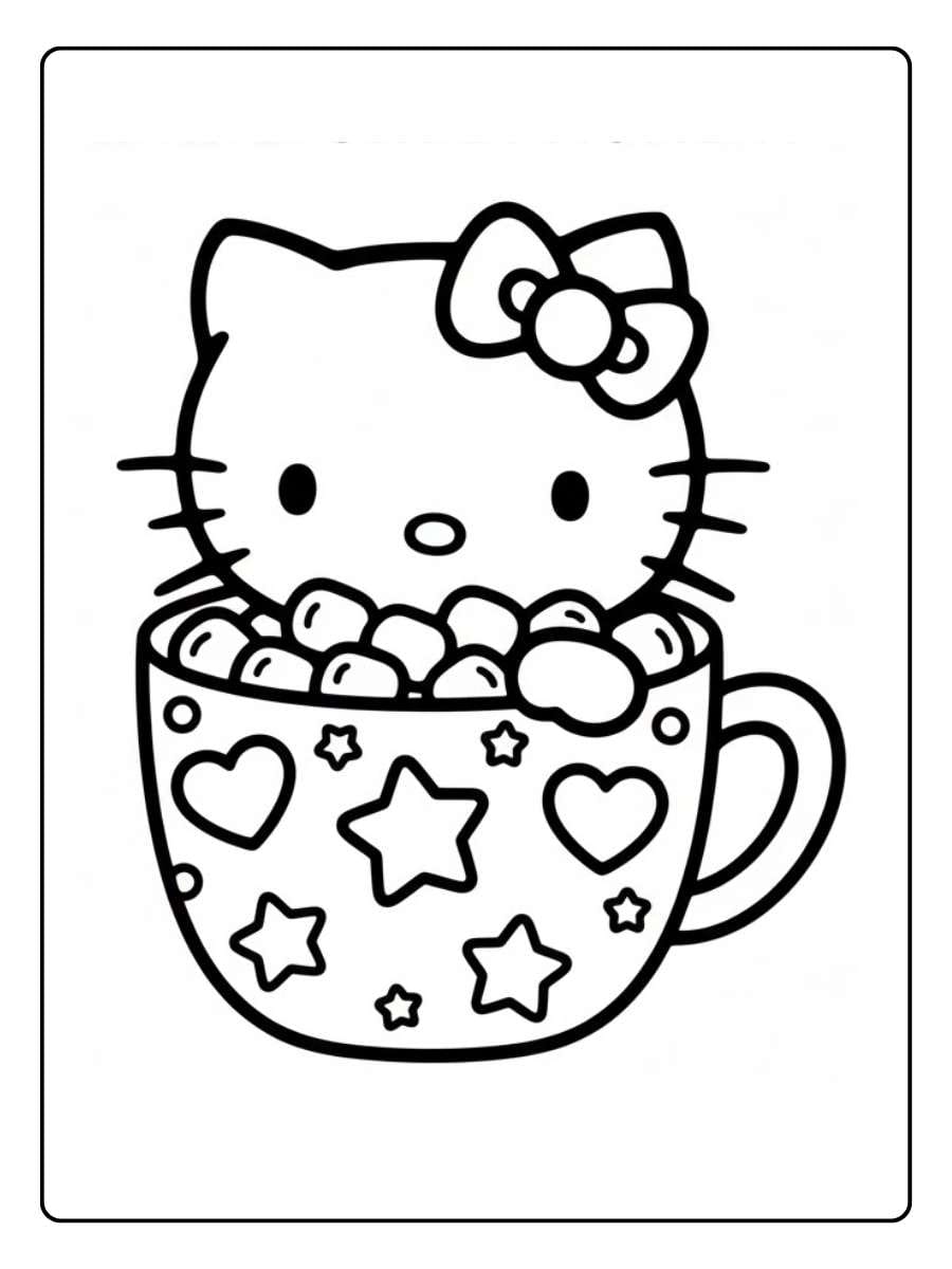 Hello Kitty Marshmallow Coloring Page Kawaii Sweet Moment