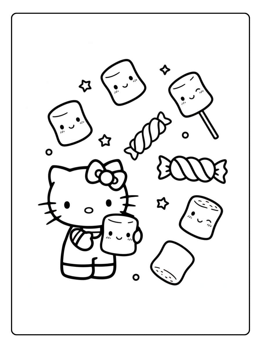 Hello Kitty Marshmallow Coloring Page Marshmallow Candy Fun