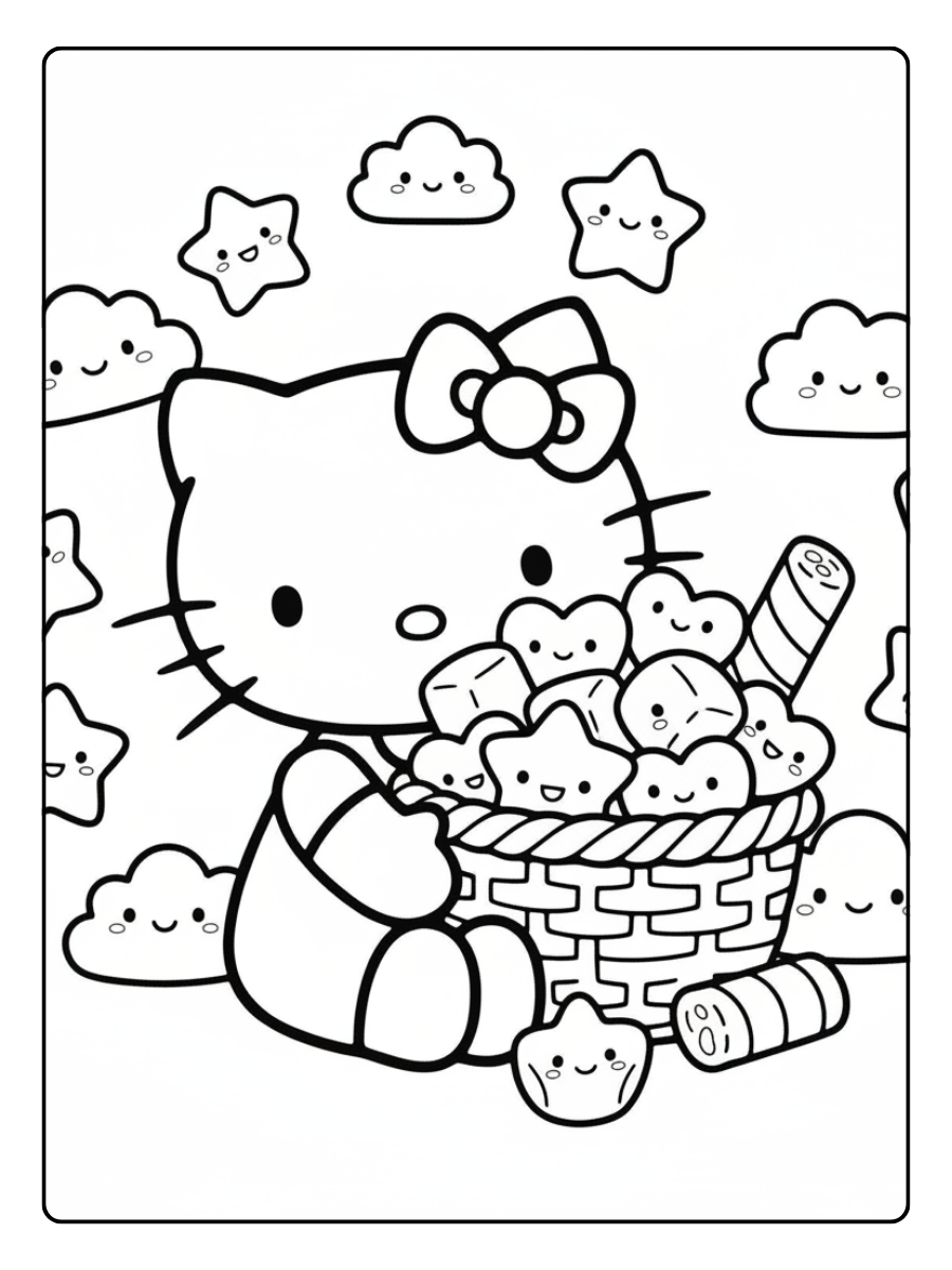 Hello Kitty Marshmallow Coloring Pages – Hello Kitty Candy Basket