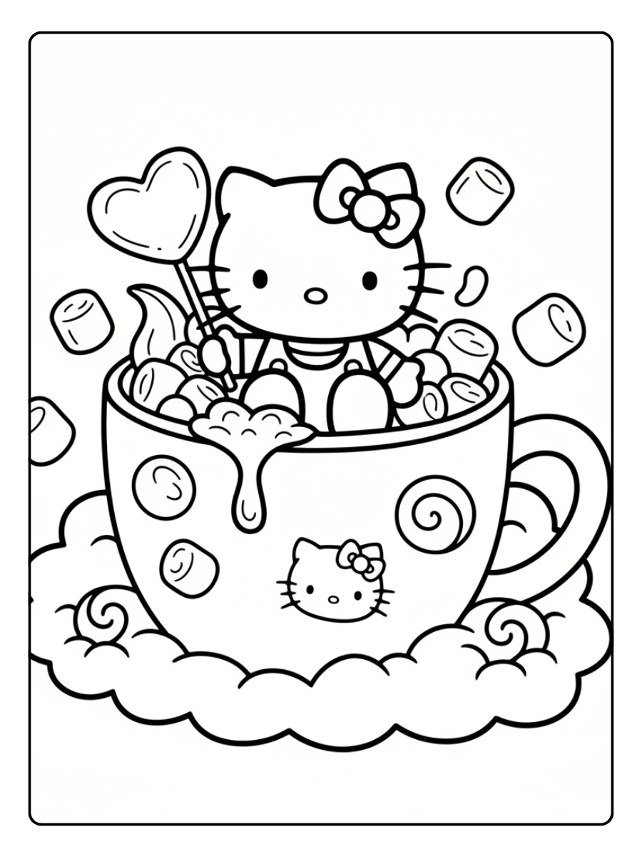 Hello Kitty Marshmallow Coloring Pages – Hello Kitty Hot Chocolate Marshmallow
