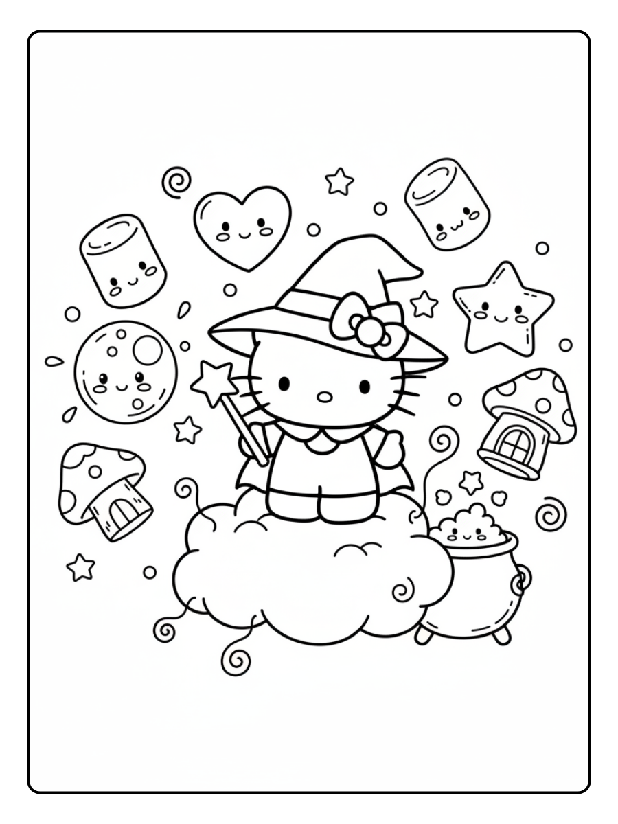 Hello Kitty Marshmallow Coloring Pages – Hello Kitty Magical Scene