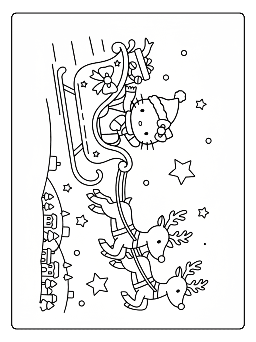 Hello Kitty Riding a Sleigh Hello Kitty Christmas Coloring Pages