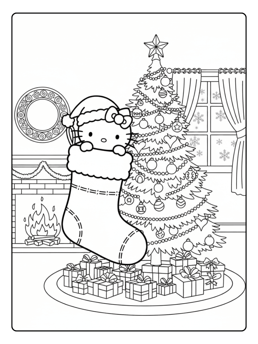 Hello Kitty in a Christmas Stocking Hello Kitty Christmas Coloring Pages