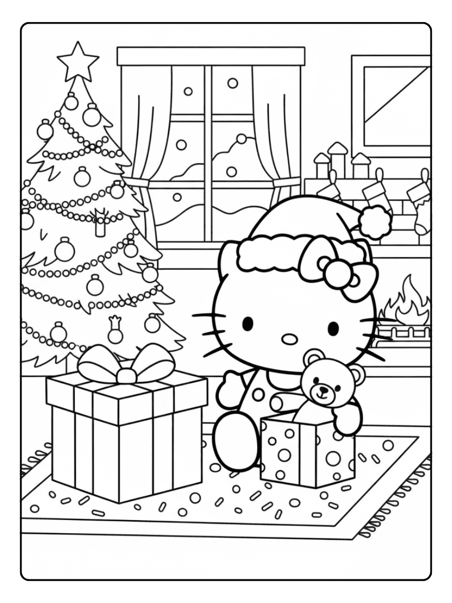 Hello Kitty with Christmas Gift Box Hello Kitty Christmas Coloring Pages