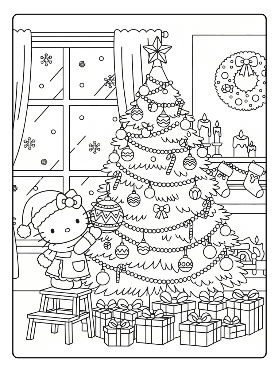 Hello Kitty with Christmas Ornaments Hello Kitty Christmas Coloring Pages