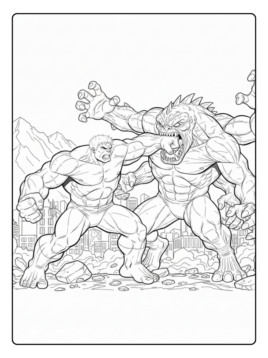 Hulk Coloring Pages – Hulk Battling a Giant Monster