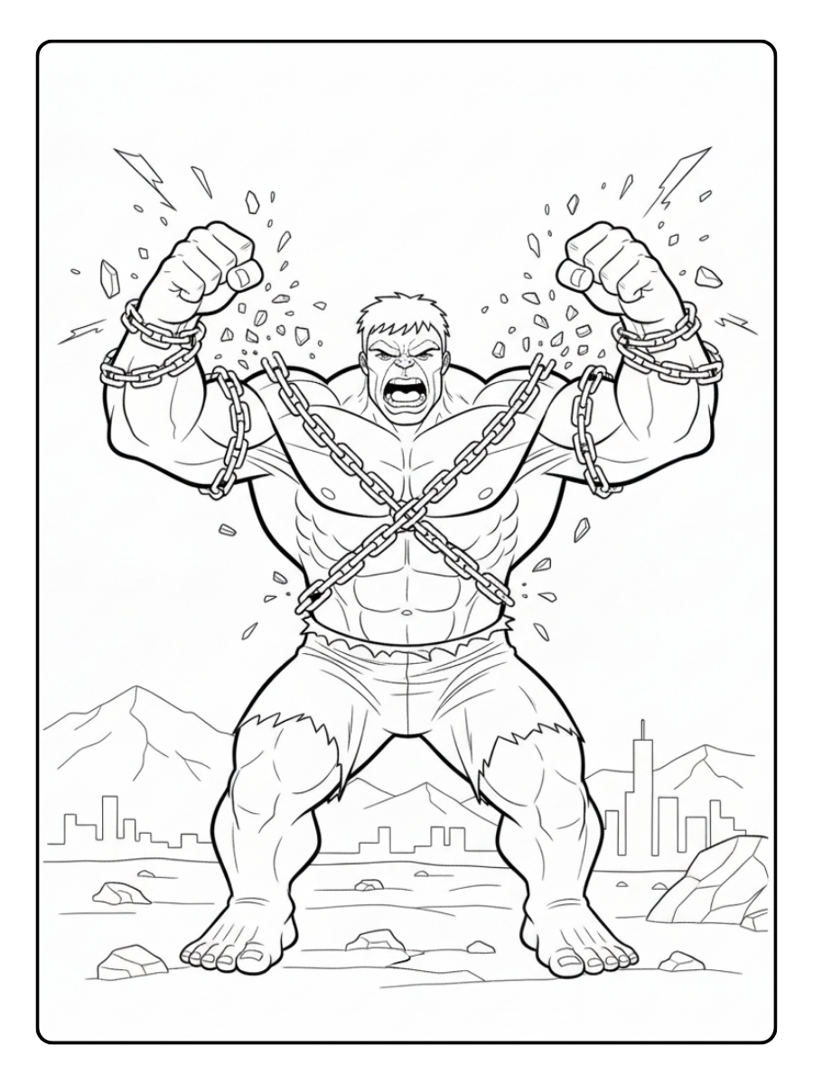 Hulk Coloring Pages – Hulk Breaking Heavy Chains
