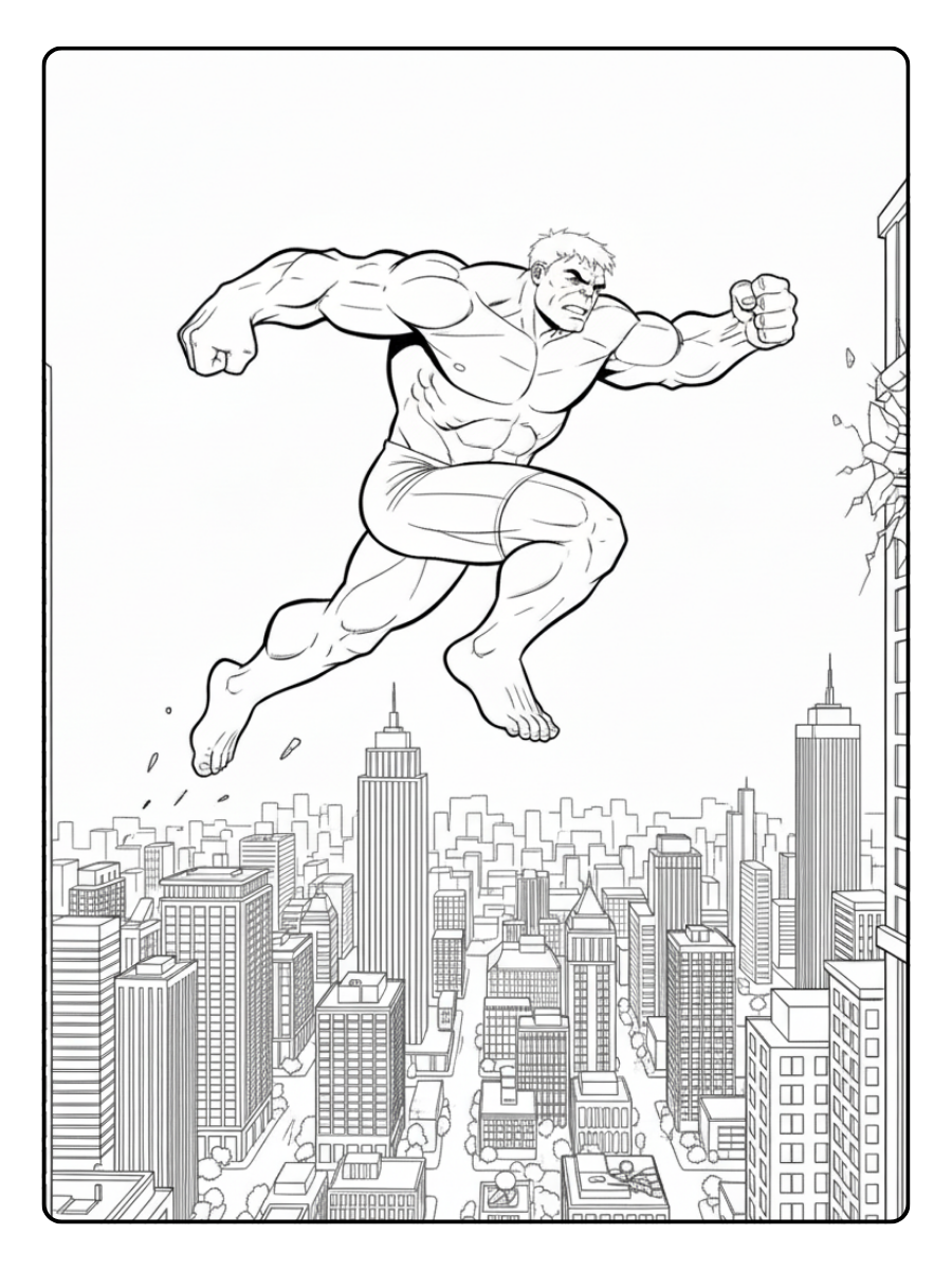 Hulk Coloring Pages – Hulk Jumping Between Buildings