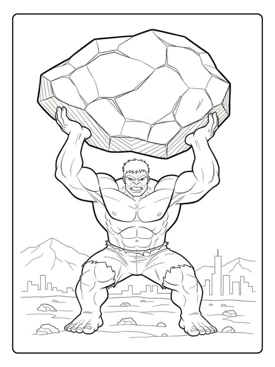 Hulk Coloring Pages – Hulk Lifting a Giant Rock