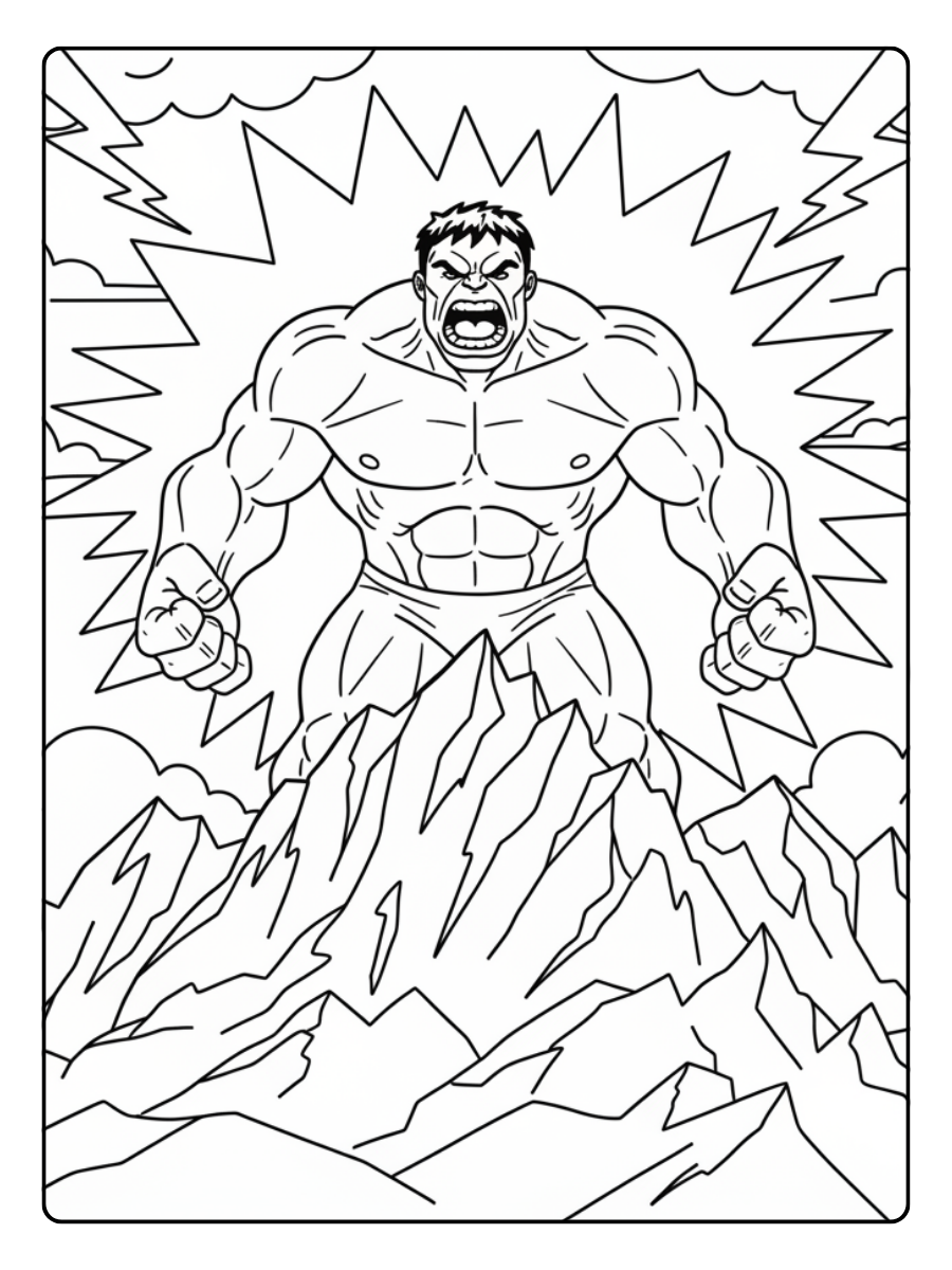 Hulk Coloring Pages – Hulk Roaring on the Mountain