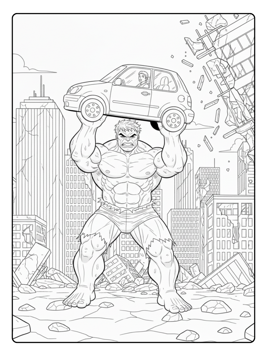 Hulk Coloring Pages – Hulk Saving a Car