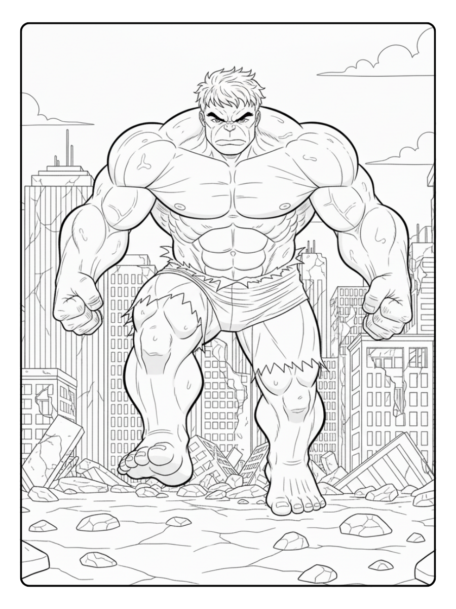 Hulk Coloring Pages – Hulk Walking Through Ruins