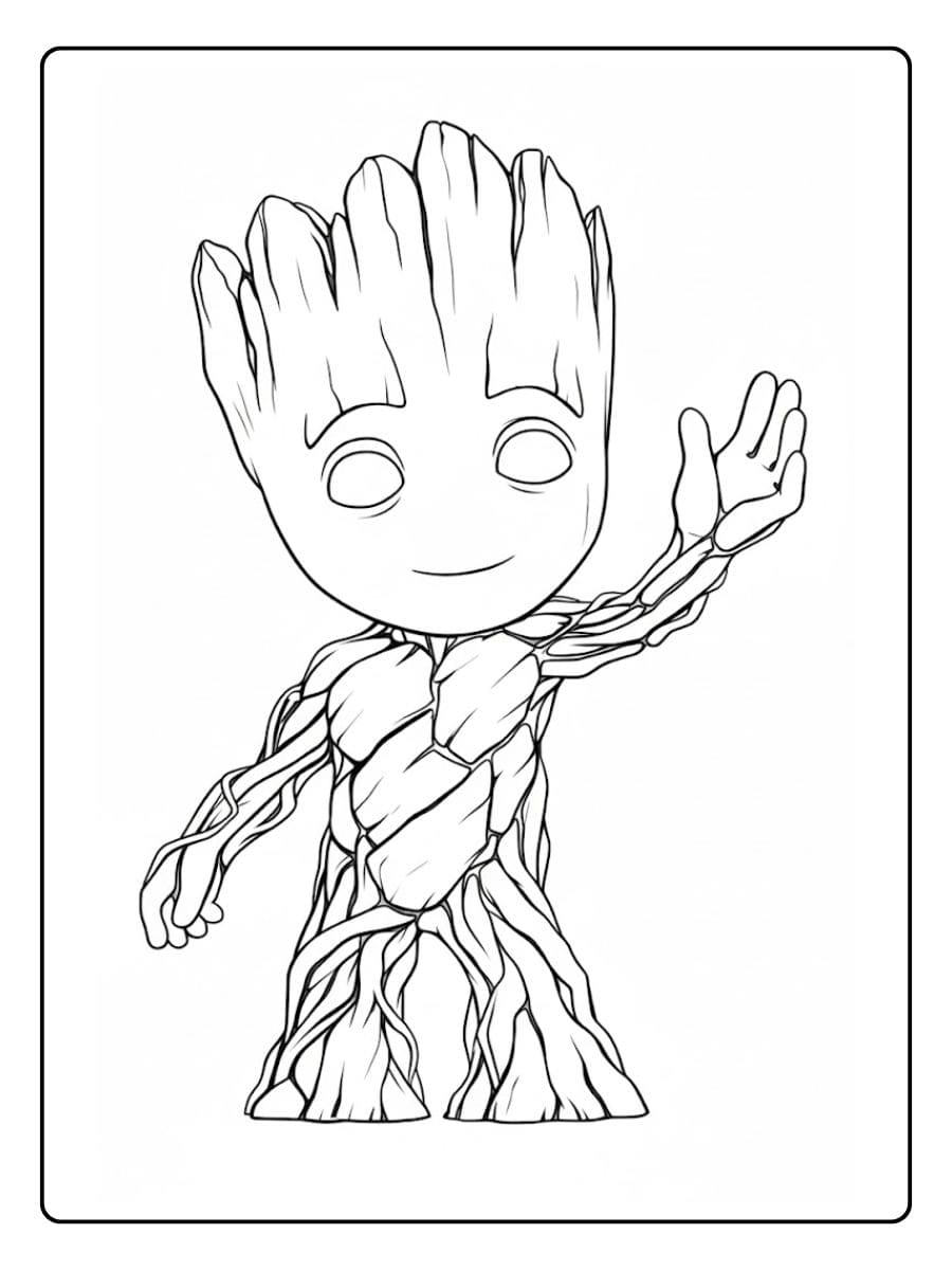 I Am Groot Black and White Coloring Page