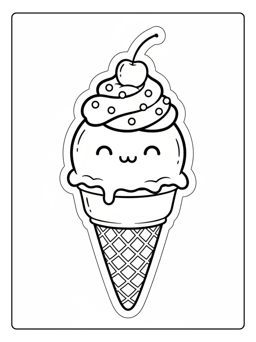 Ice Cream Coloring Pages – Ice Cream Sticker Style