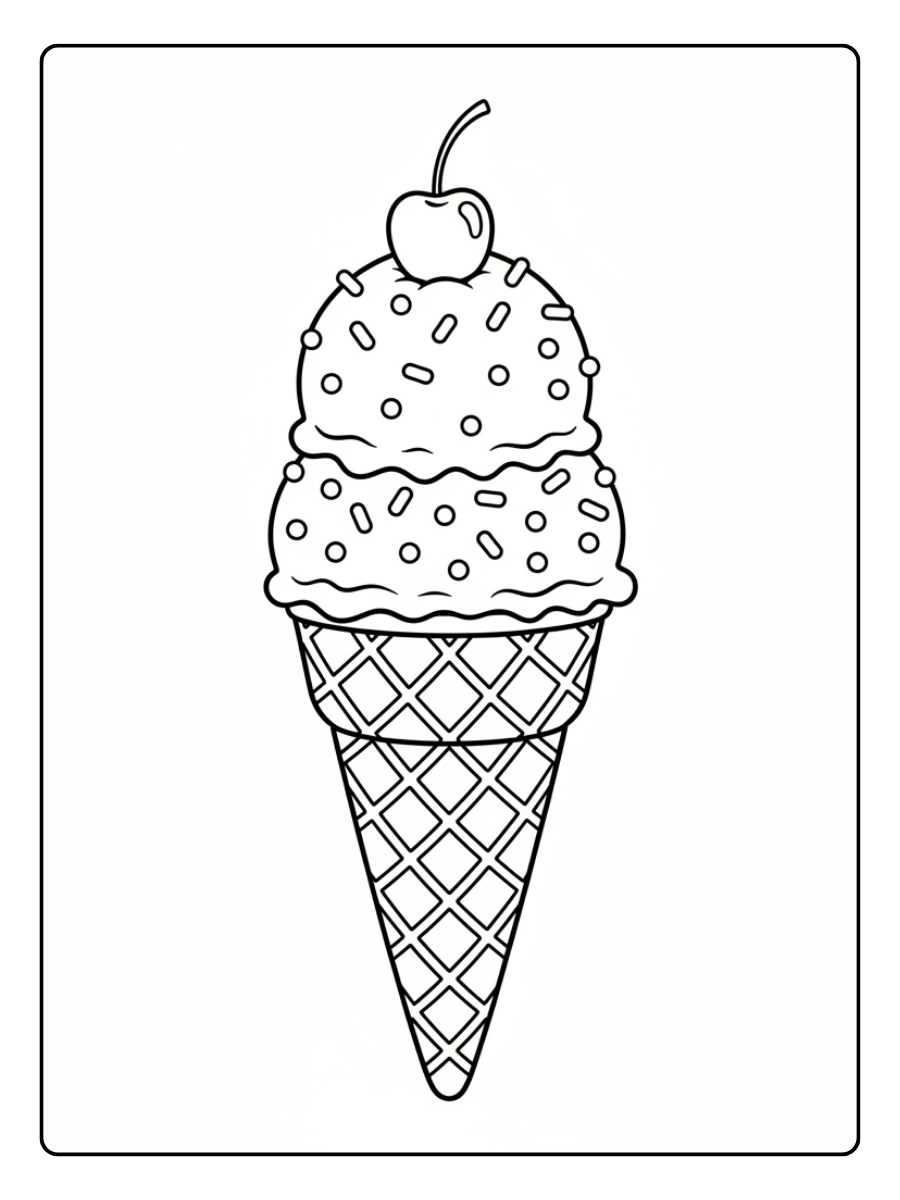 Ice Cream Coloring Pages – Ice Cream with Cherry