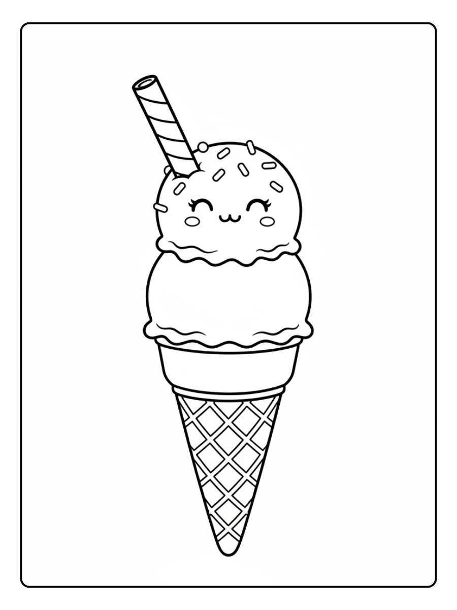 Ice Cream Coloring Pages – Ice Cream with Wafer