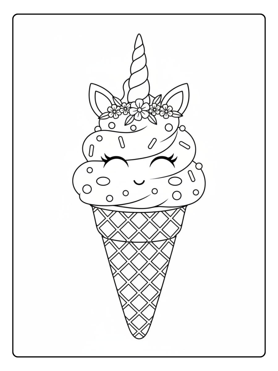 Ice Cream Coloring Pages – Unicorn Ice Cream