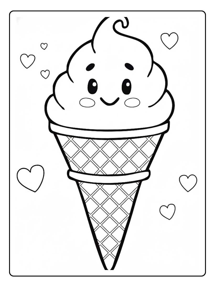 Ice cream coloring pages cute ice cream cone with hearts